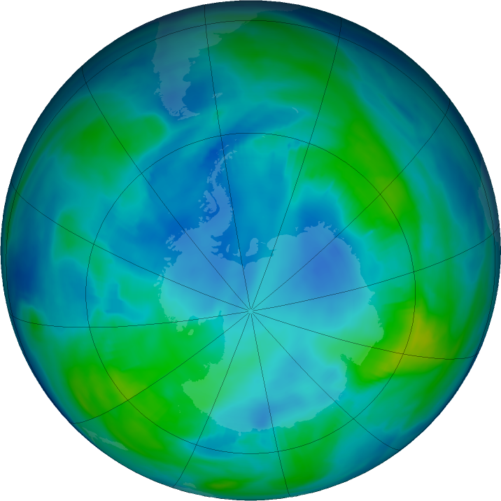 Antarctic ozone map for 07 May 2020